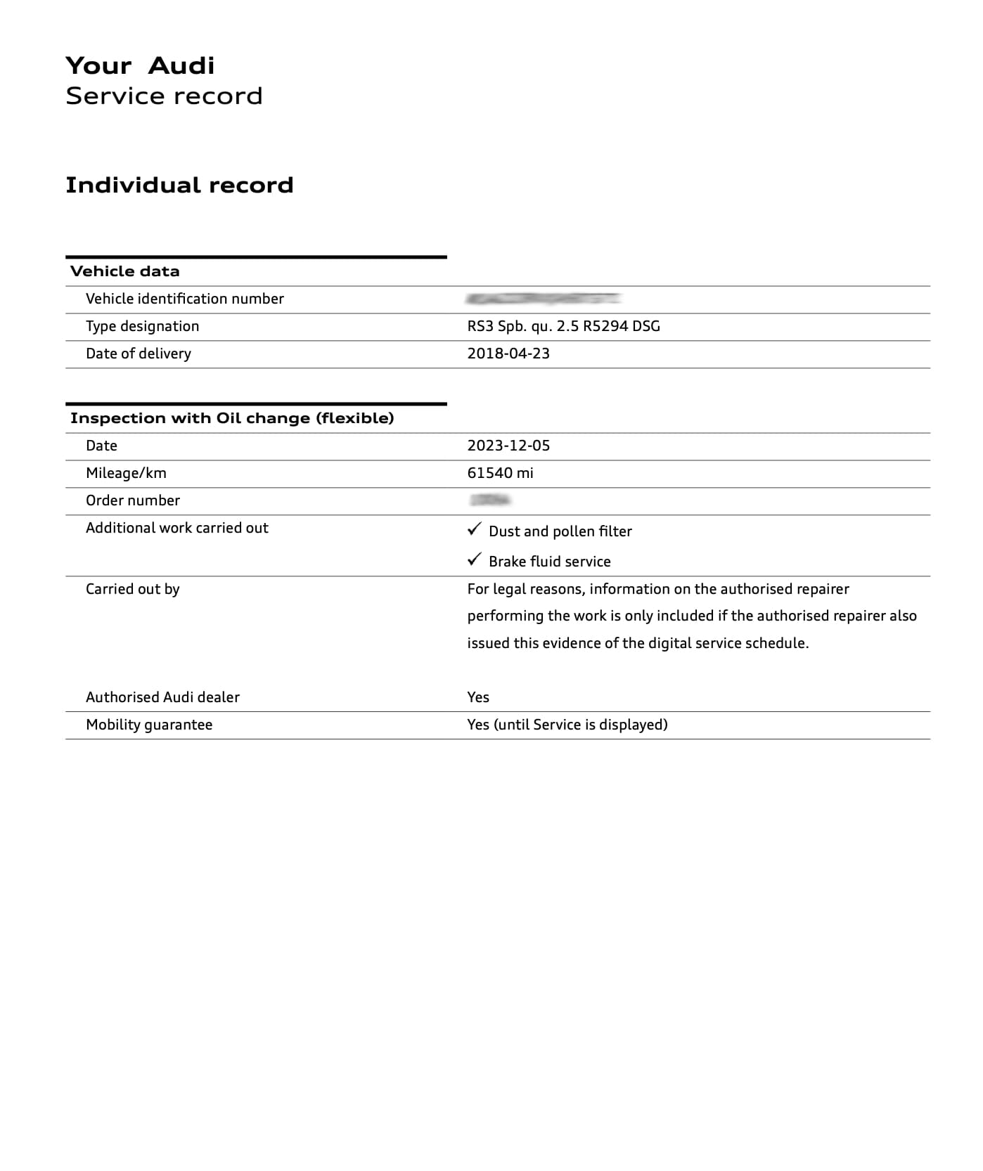 Audi Service History