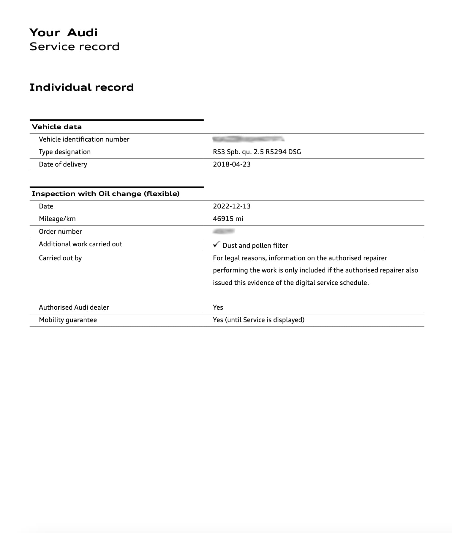 Audi Service History