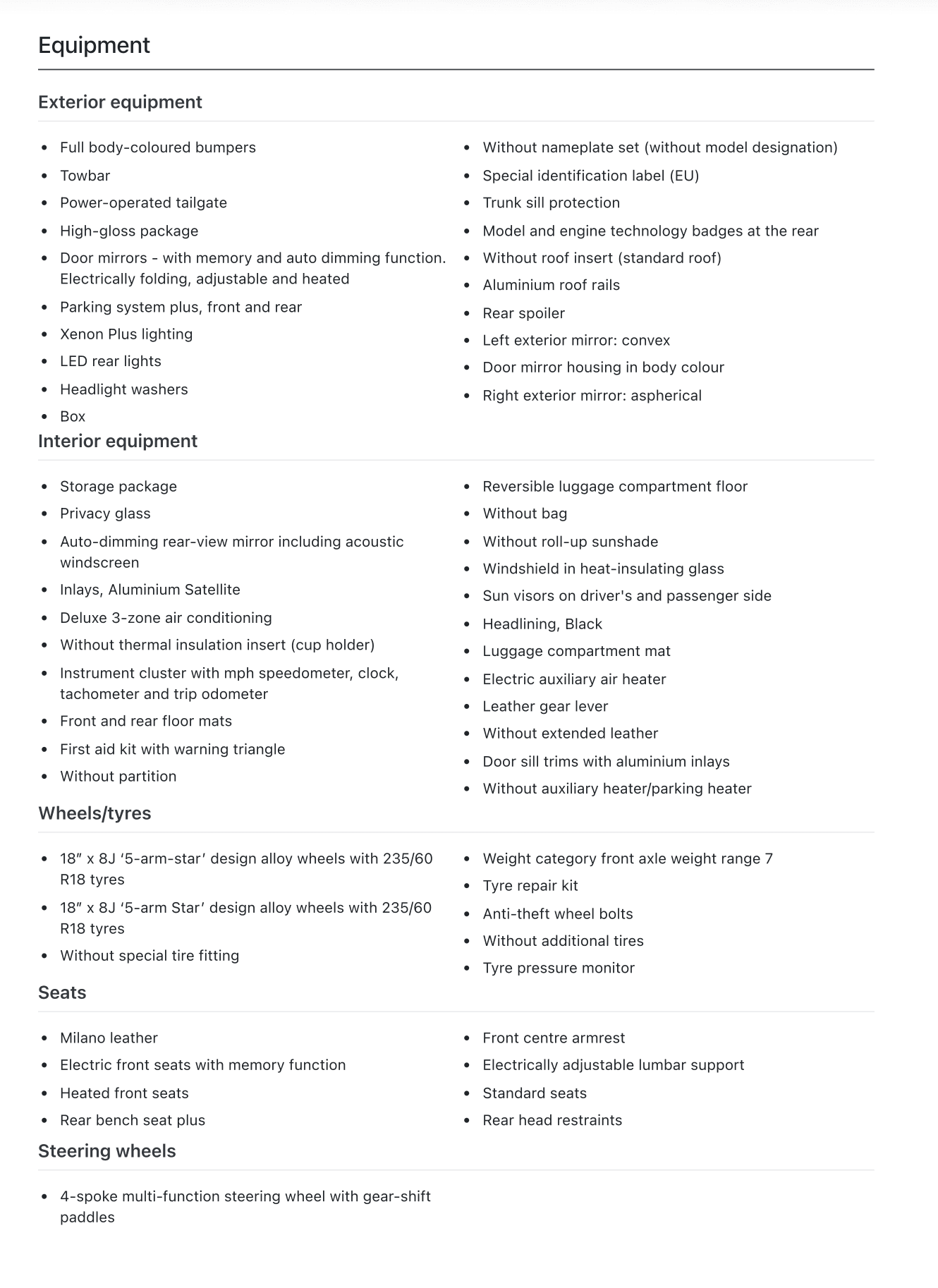 Audi Vehicle Equipment