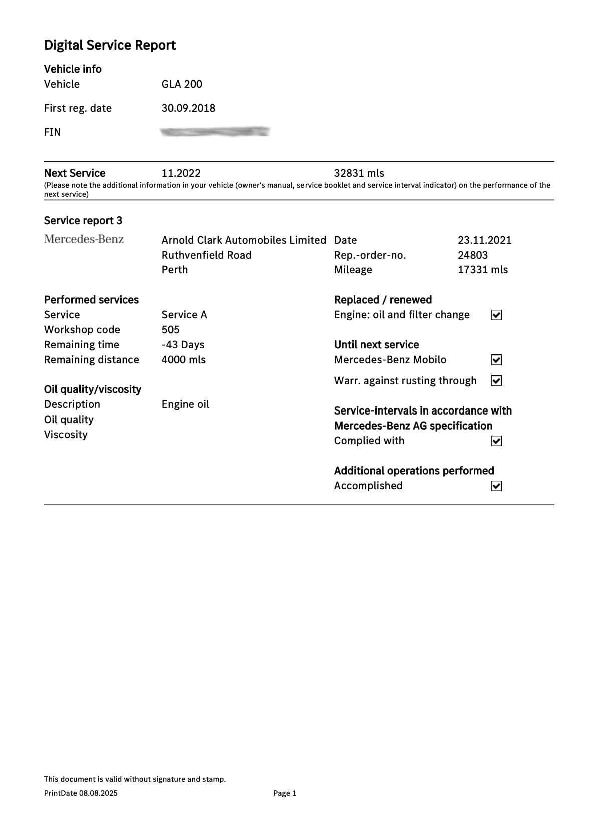 Mercedes Service History