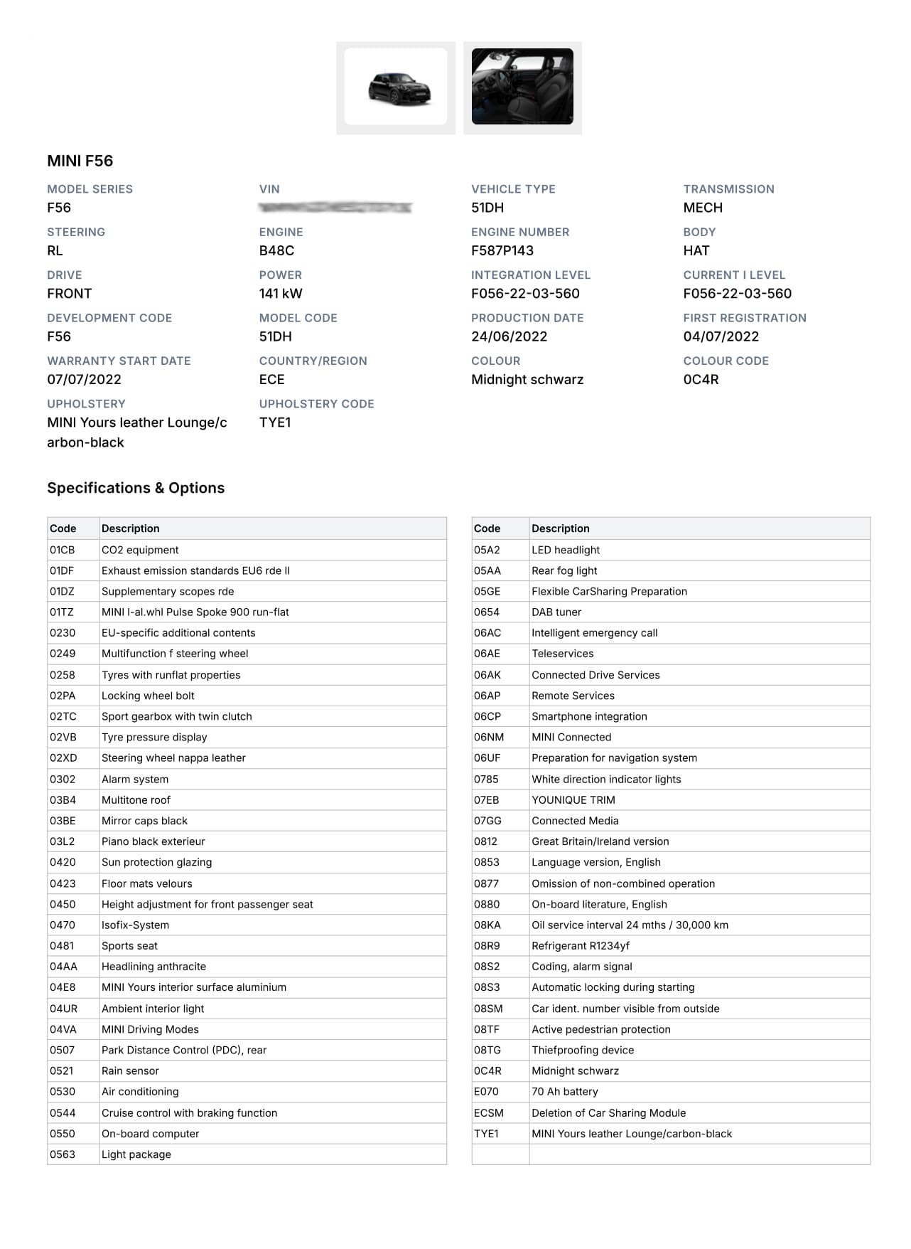 MINI Vehicle Details